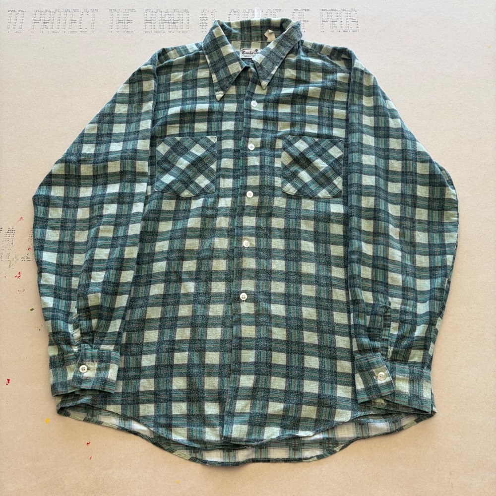 Vintage 60s Cambridge Plaid Flannel Shirt Green